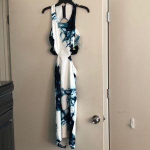 Blue and white bodycon dress